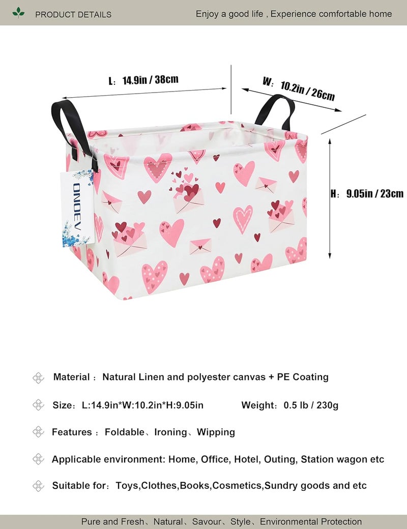 ONOEV Rectangular Folding Laundry Basket,waterproof Canvas Basket,gift basket,Suitable for children's room,Office,Clothes,Toys Storage(Pink Love) - Image 2